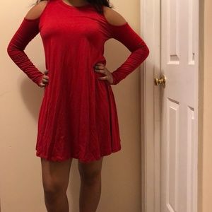 Red off shoulder dress